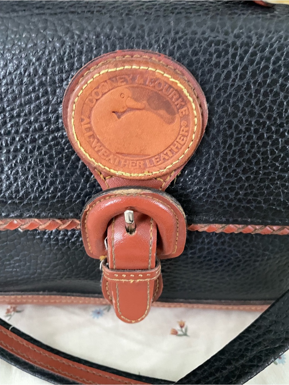 Dooney & Bourke Black Pebbled Leather Crossbody with Brown Trim - Picture 2 of 9
